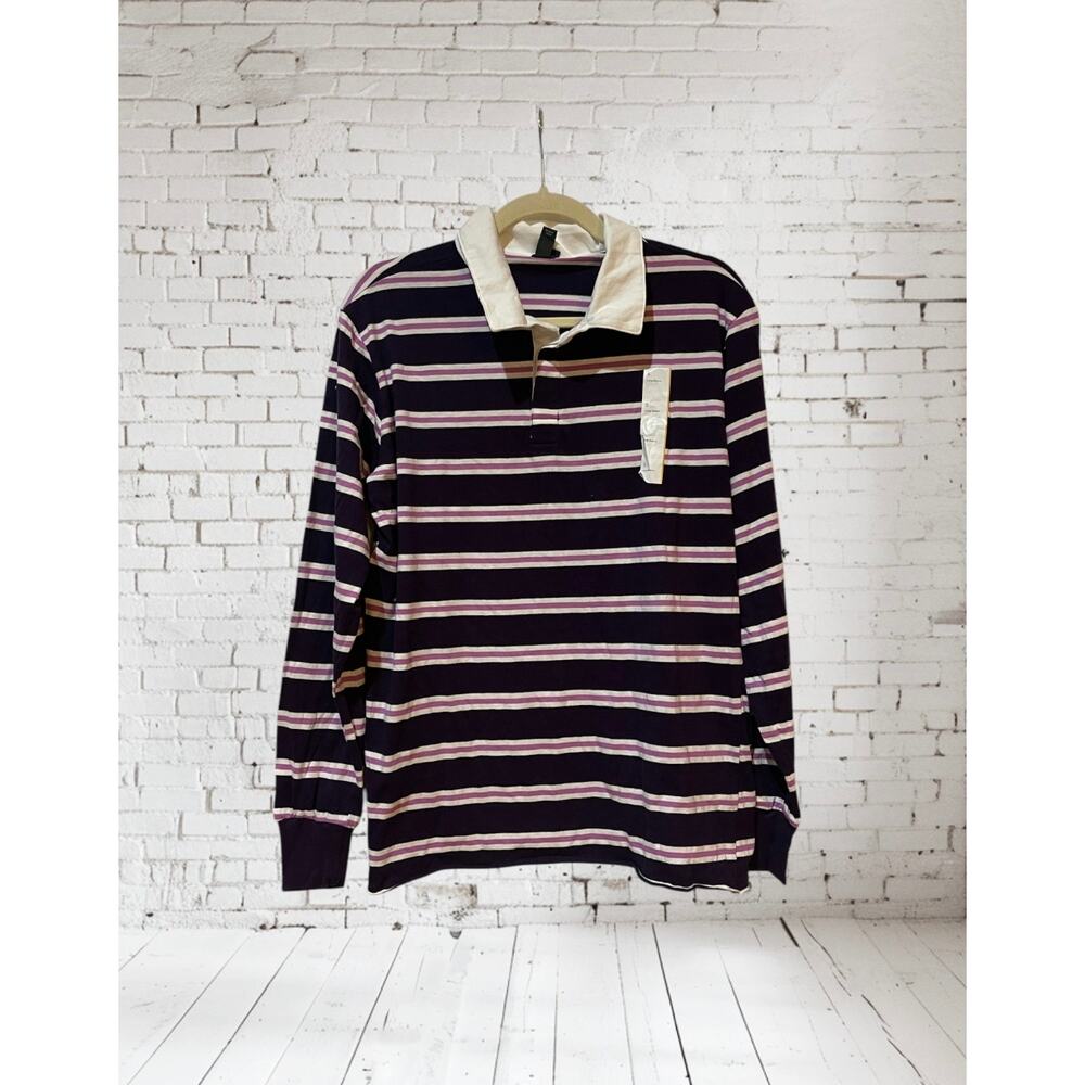 🇺🇦 WILD FABLE Long Sleeve Polo Shirt Purple Striped Size Small 🇺🇦